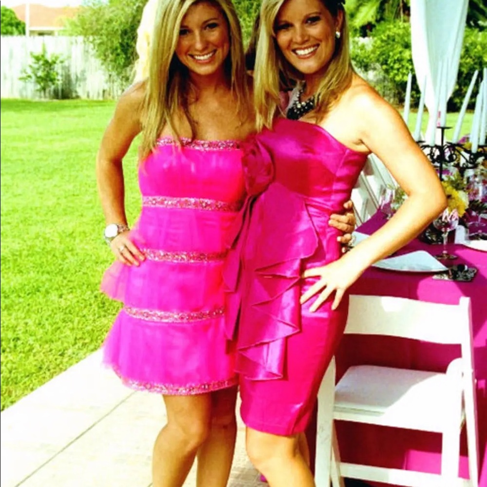 Cassandra Stone Hot Pink short cocktail dress w/sequin & tulle detail Size 2